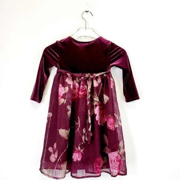 BISCOTTI Girls Wine Red Purple Floral Velvet Holiday Party Dress 3T Ribbon - Picture 10 of 12